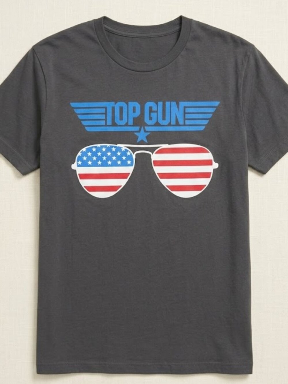 Top Gun Graphic T-Shirt Charcoal Grey US Flag Aviator Sunglasses - Sz L